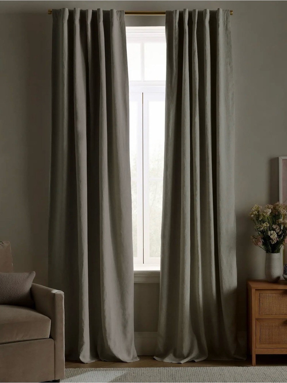 Quince European Linen True Blackout Curtain Panel in Sage